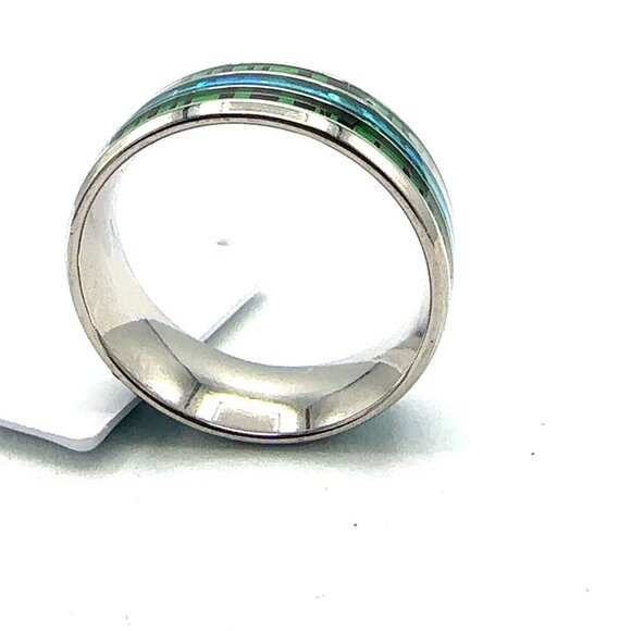 Stainless Steel Ring with Green and Blue Inlay - Picture 13 of 17